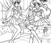 Coloriage Les filles de Sailor Moon dansent