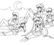 Coloriage Les filles de Sailor Moon se reposent apr&egrave;s l&rsquo;&eacute;cole