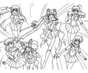 Coloriage Les h&eacute;ro&iuml;nes de Sailor Moon collectent les crystaux