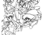 Coloriage Les h&eacute;ro&iuml;nes de Sailor Moon en combattant pour les crystaux