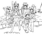 Coloriage Les h&eacute;ro&iuml;nes de Sailor Moon en mission