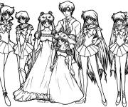 Coloriage les invit&eacute;s de mariage de Usagi et Mamoru