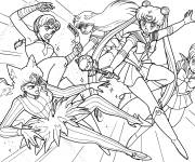 Coloriage Les super-h&eacute;ro&iuml;ne de Sailor Moon en plein action