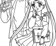 Coloriage Mamoru offre un livre &agrave; Sailor Moon