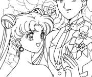 Coloriage Mariage de beau couple Usagi et Mamoru