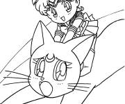 Coloriage Petite promenade en chat de Sailormoon