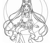 Coloriage Sailor Moon assis sur un croissant de lune