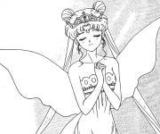 Coloriage Sailor Moon avec des ailes en noir et blanc
