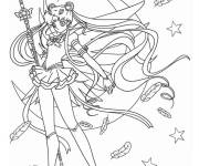 Coloriage Sailor Moon avec des ailes et une baguette magique