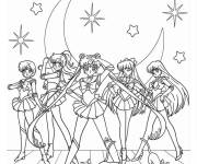 Coloriage Sailor Moon avec les gardiens marins