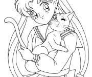 Coloriage Sailor Moon avec son animal de compagnie