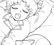 Coloriage Sailor Moon avec son chat endormi