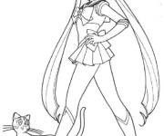 Coloriage Sailor Moon avec son chat Luna