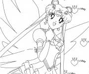 Coloriage Sailor Moon et coeurs en motifs