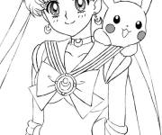 Coloriage Sailor Moon et Pikachu