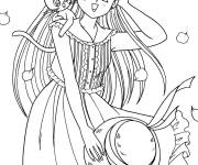 Coloriage Sailor Moon et son chat se prom&egrave;ne