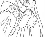 Coloriage Sailor Moon s'amuse avec son chat