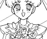 Coloriage Sailor Moon tenant des fleurs