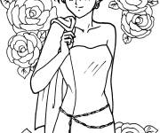 Coloriage Sailor Uranus en belle robe avec des fleurs