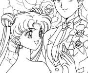 Coloriage Tuxedo Musk et Sailor Moon en dansant pendant leur mariage