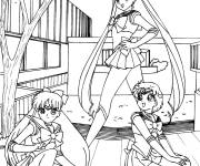 Coloriage Usagi avec ses amies courageuses