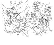 Coloriage Usagi et les filles de Sailor Moon en action