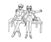 Coloriage et dessins gratuit Usagi et Mamoru se repose &agrave; l'&eacute;cole à imprimer