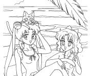 Coloriage Usagi, Saturne et Lune sur la plage