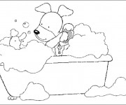 Coloriage Chien dans La Baignoire