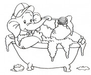 Coloriage L'éléphant dans Le Baignoire