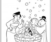 Coloriage Mulan se Baigne