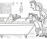 Coloriage Salle de Bain et Le Chien Humoristique