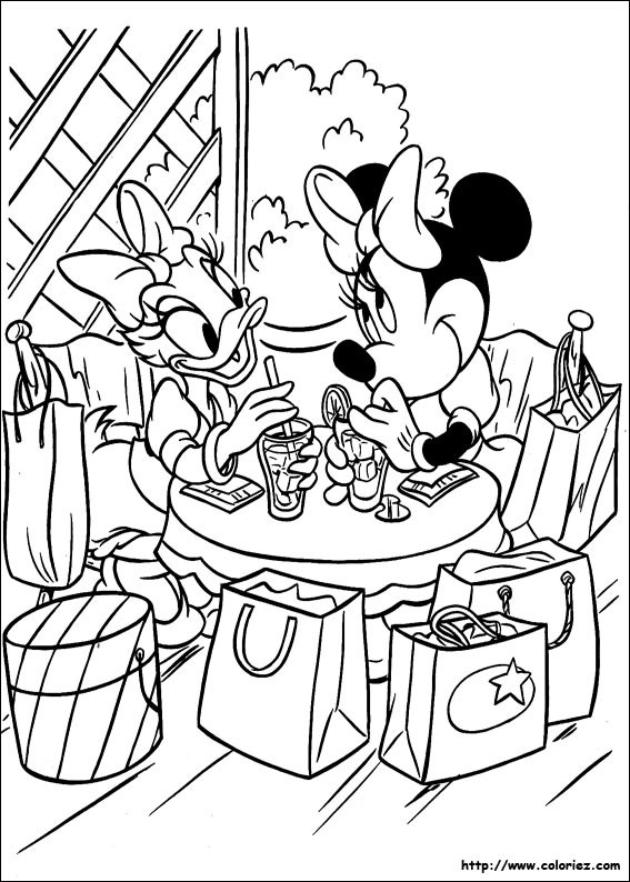 Coloriage et dessins gratuits Daisy et Minnie boivent un jus à imprimer