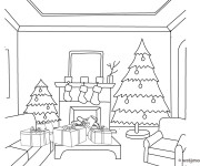 Coloriage Décoration du Salon au Noel