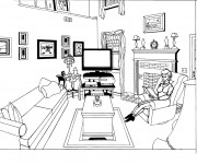 Coloriage Femme lit un Livre au Salon