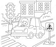 Coloriage Enfant s'arr&ecirc;te au feur rouge pour sensibiliser de la s&eacute;curit&eacute;