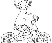 Coloriage L'enfant portant sa casquette et ses prot&egrave;ge sur son velo