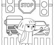 Coloriage Petite fille traverse la rue quand il est vert