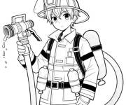 Coloriage Pompier en uniforme de sécurité style anime