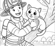 Coloriage Pompier sauve le chat