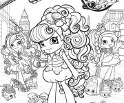 Coloriage Trois princesses de Shopkins Shoppies avec les personnages petits