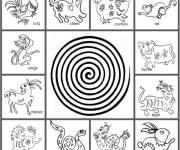 Coloriage Animaux successifs d'astrologie chinois