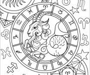 Coloriage Capricorne zodiac en noir et blanc