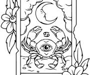 Coloriage Carte de signe astrologique Cancer avec fleurs