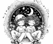 Coloriage Charmant signe astrologique du G&eacute;meaux