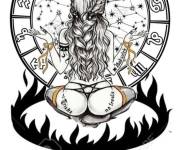 Coloriage Fille devant la roue des signes astrologique