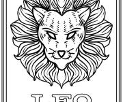 Coloriage Illustration du signe du zodiaque Lion avec t&ecirc;te de lion