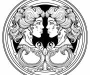 Coloriage Illustration signe astrologique des g&eacute;meaux