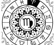Coloriage La roue du zodiaque en mandala de la Vierge