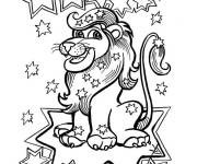 Coloriage Lion heureux sur le th&egrave;me des signes astrologiques
